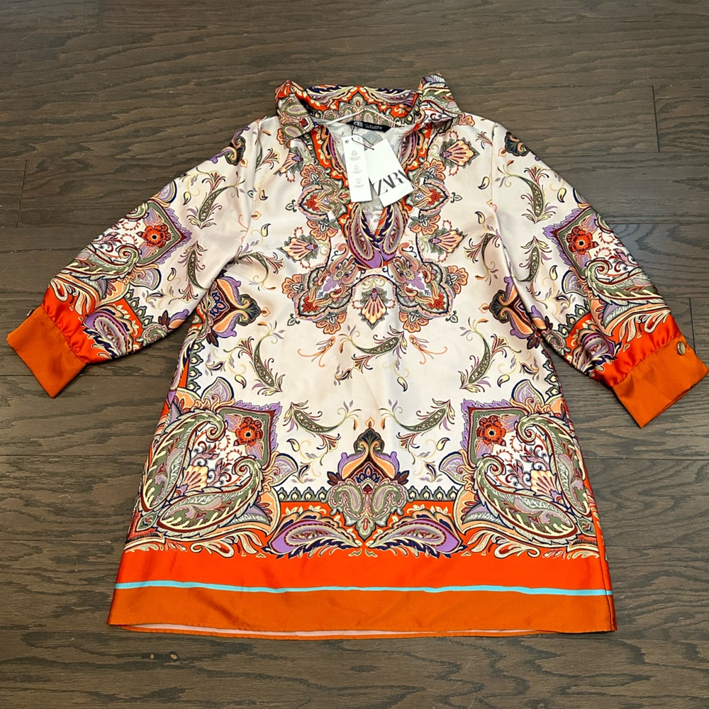 Zara Vibrant Paisley Satin Mini Dress Size Large NWT